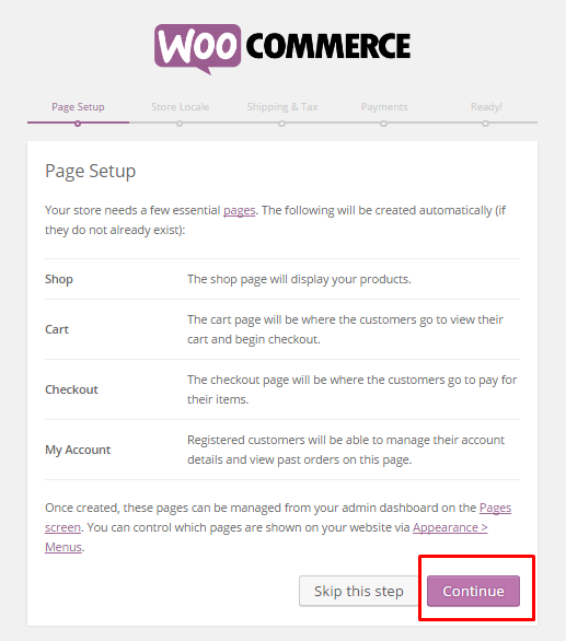 Woocommerce page setup