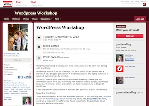 WordPress Workshop Meetup page, blogsitestudio.com